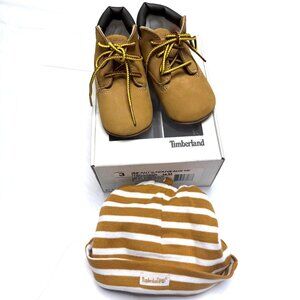 Timberland Infant Crib Leather Booties and Cotton Cap Set Size 3